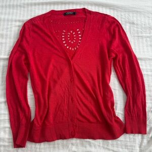 Red Ralph Lauren Button-Up Cardigan with Cutout Design